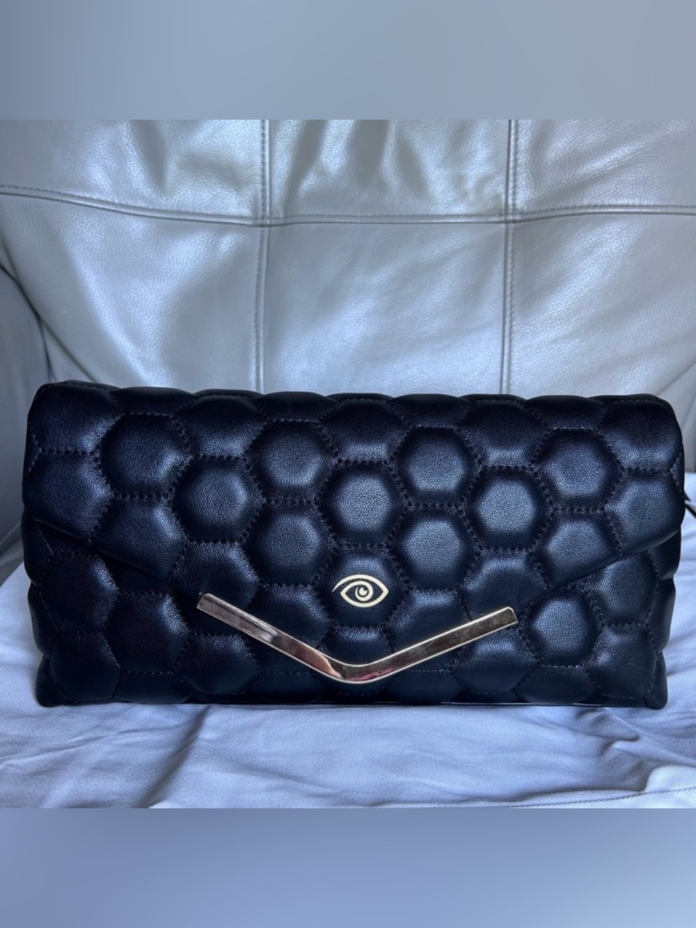 GiJil Collection Lambskin Quilted Clutch Black Leather Snap Closure Large Soft